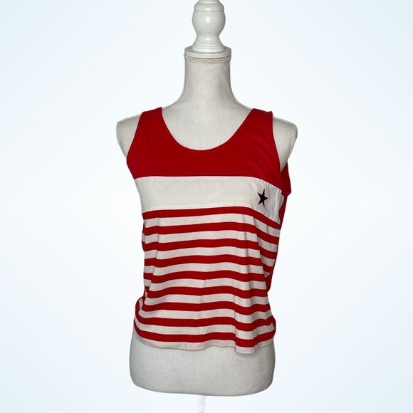 Vintage 80s Red White Star Patriotic Tank Top 4th of July Americana Medium - Picture 1 of 11
